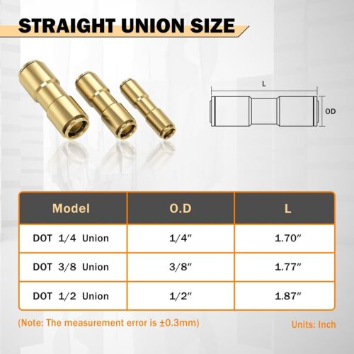 6 PCS 1/4 Brass DOT Air Line Fitting Straight Union Quick Connect Fittings 1/4 - Picture 5 of 11