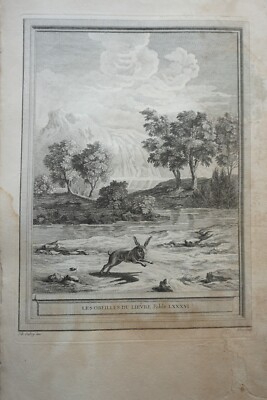 JB OUDRY (1686-1755) GROSSE GRAVUR XVIII° FABLE LA FONTAINE LITERATUR MÄRCHEN p