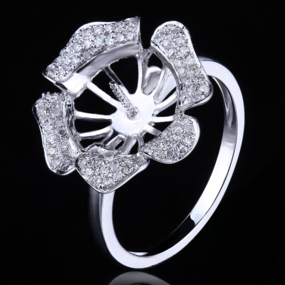Round 9.5-11.2mm Pearl Semi Mount Diamond Luxurious Flowers Ring 10K White Gold