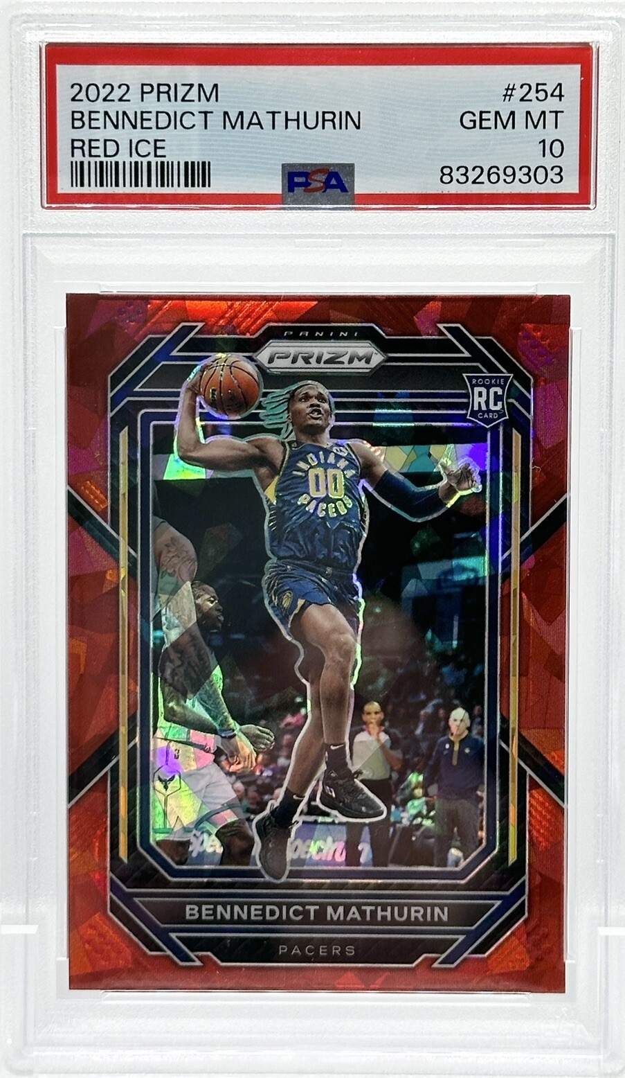 2022-23 PANINI PRIZM BENNEDICT MATHURIN RC PSA 10 RED ICE  PACERS # 254