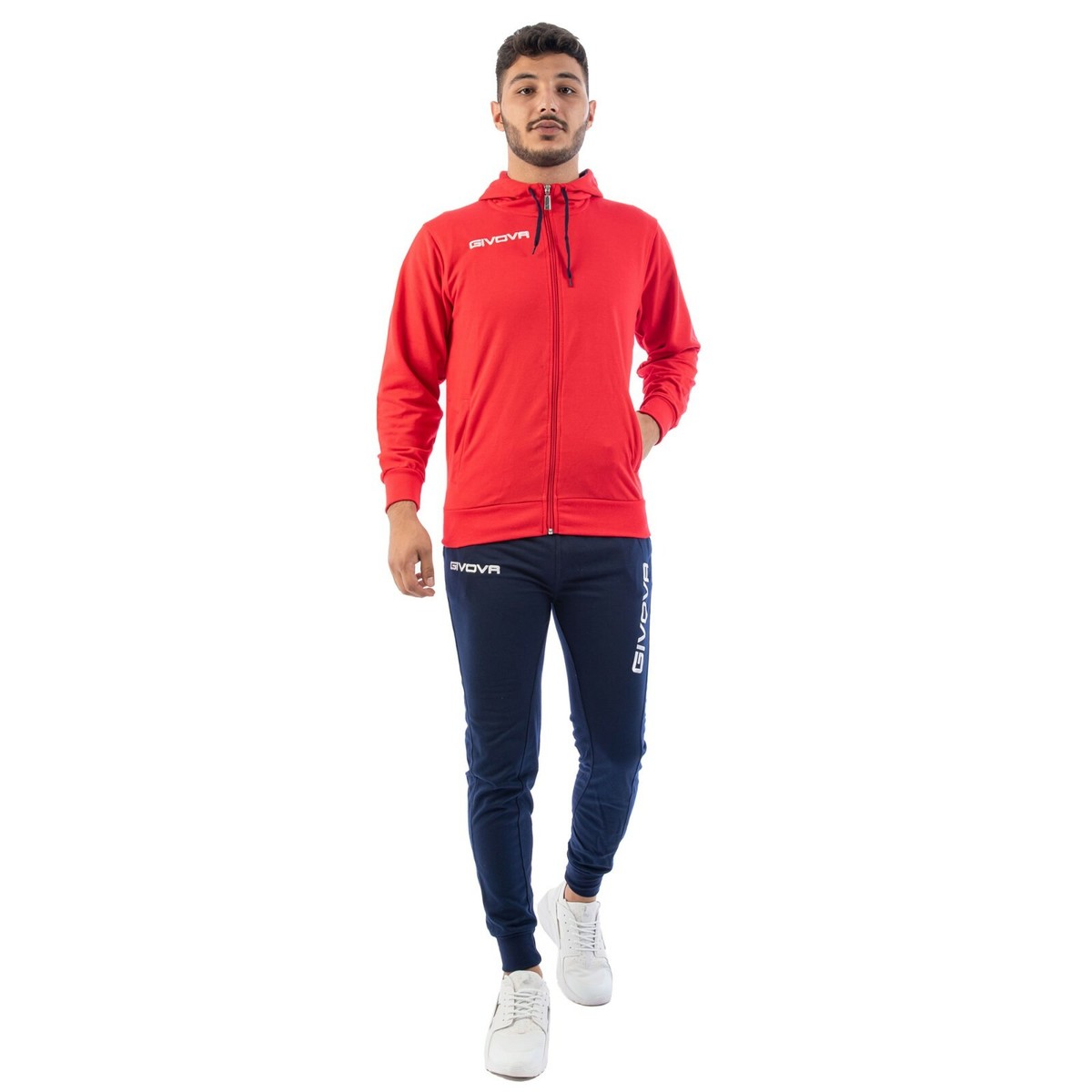 TUTA POKER GIVOVA CON CAPPUCCIO IN COTONE FRENCH TERRY ZIP INTERA