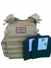 Tactical Vest COYOTE Tan Plate Carrier W/ 2 8x10 Curved PLATES  **IN STOCK**