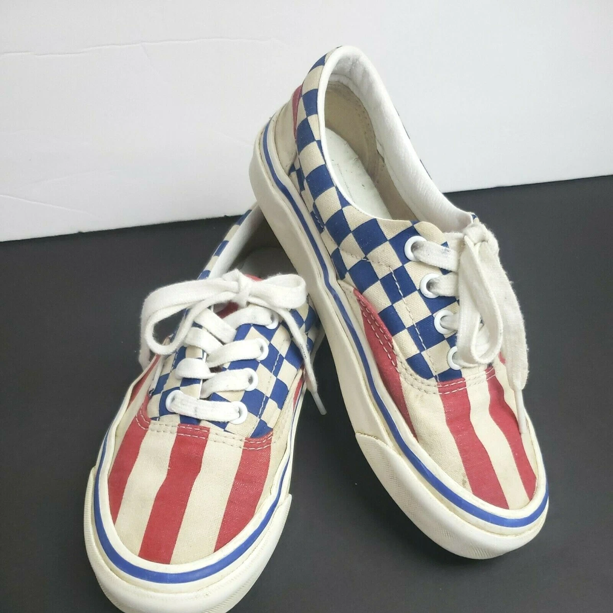 Vans Anaheim Era 95 Dx Checkerboard Stripes Red White Blue Mens 4.5 Womens 6