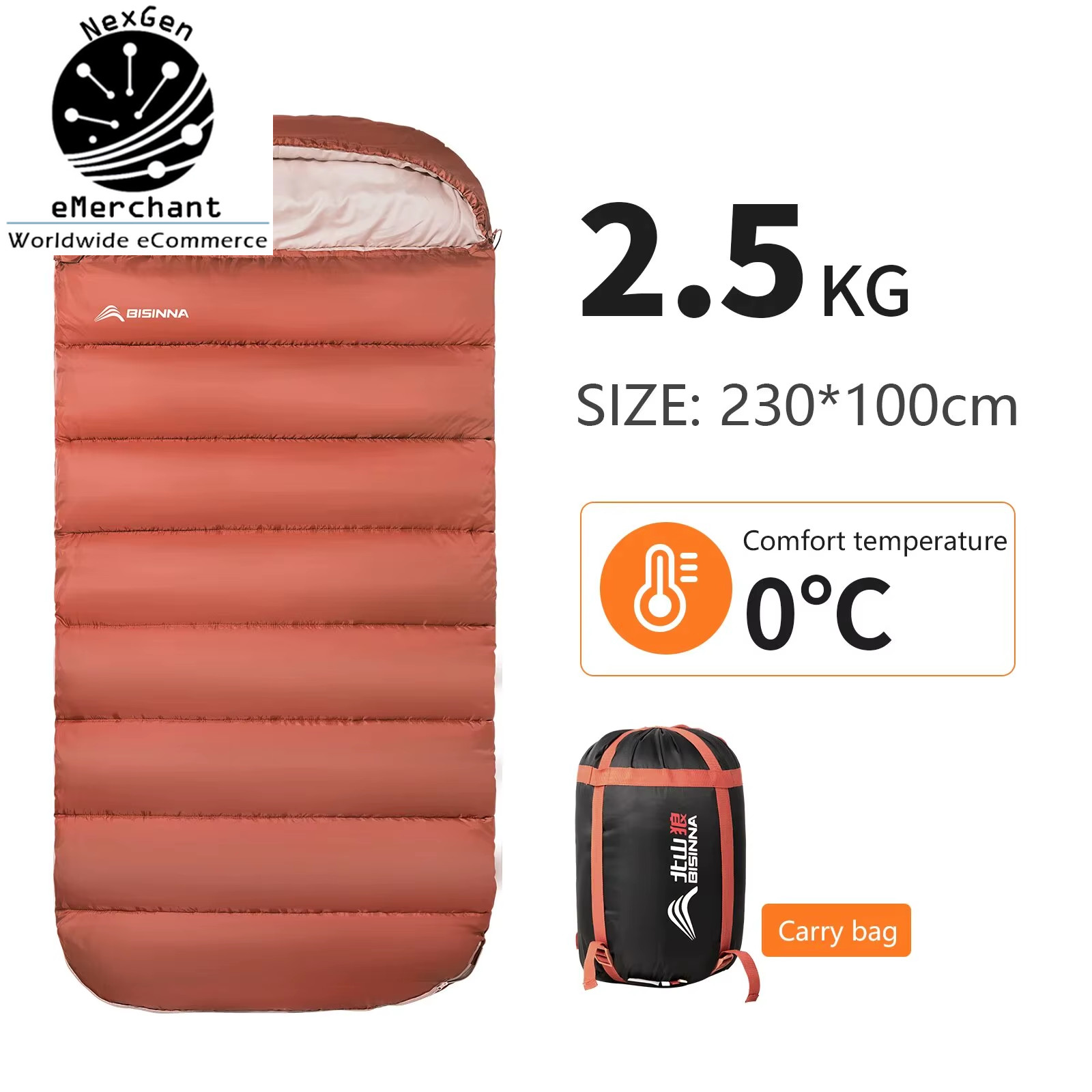 Saco de Dormir Camping 2.5kg 3 Temporadas, Ligero, Amplio, Adulto Uso Exterior