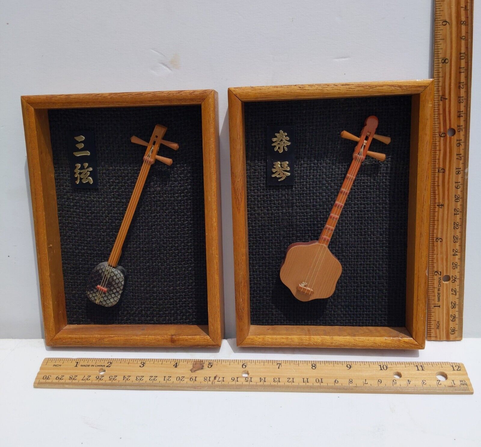 Vintage Chinese Miniature Musical Instruments Framed Pictures Set of 4 Wall  Hang