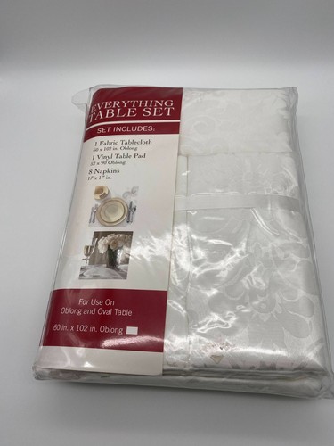 Town & Country Everything Table Set White Floral 60"x102" Oblong NIP