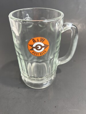 Vintage A&W Glass Root Beer Mug with ''Ice Cold'' Arrow Bulls Eye Logo ~ 6'' Tall