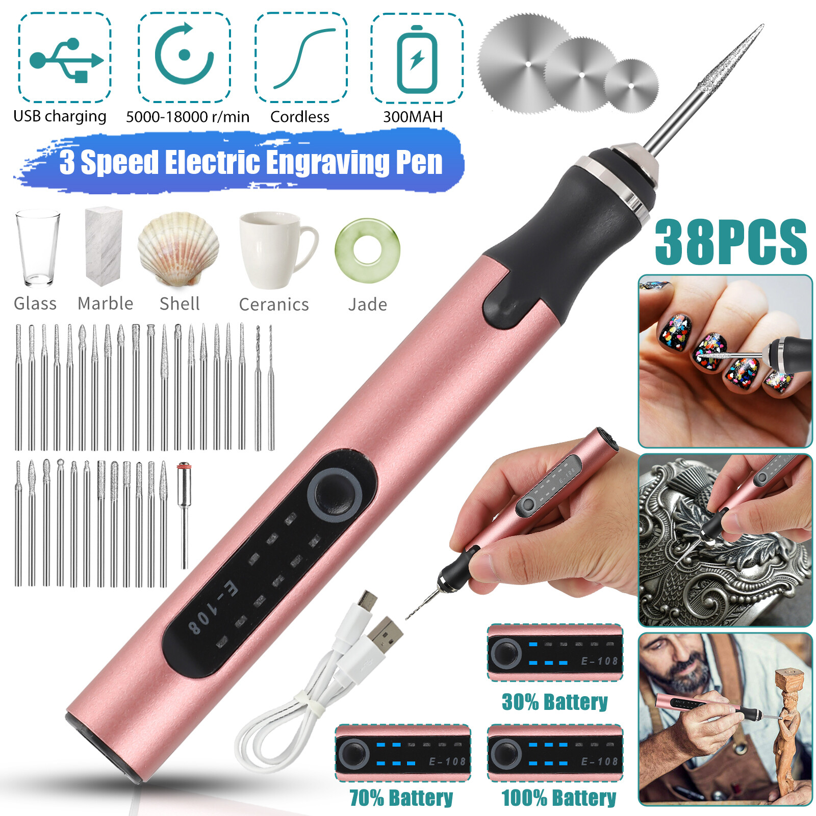 Cordless Electric Engraving Pen Rotary Tool Kit Variable Speed W/ 35 Accessories eBay