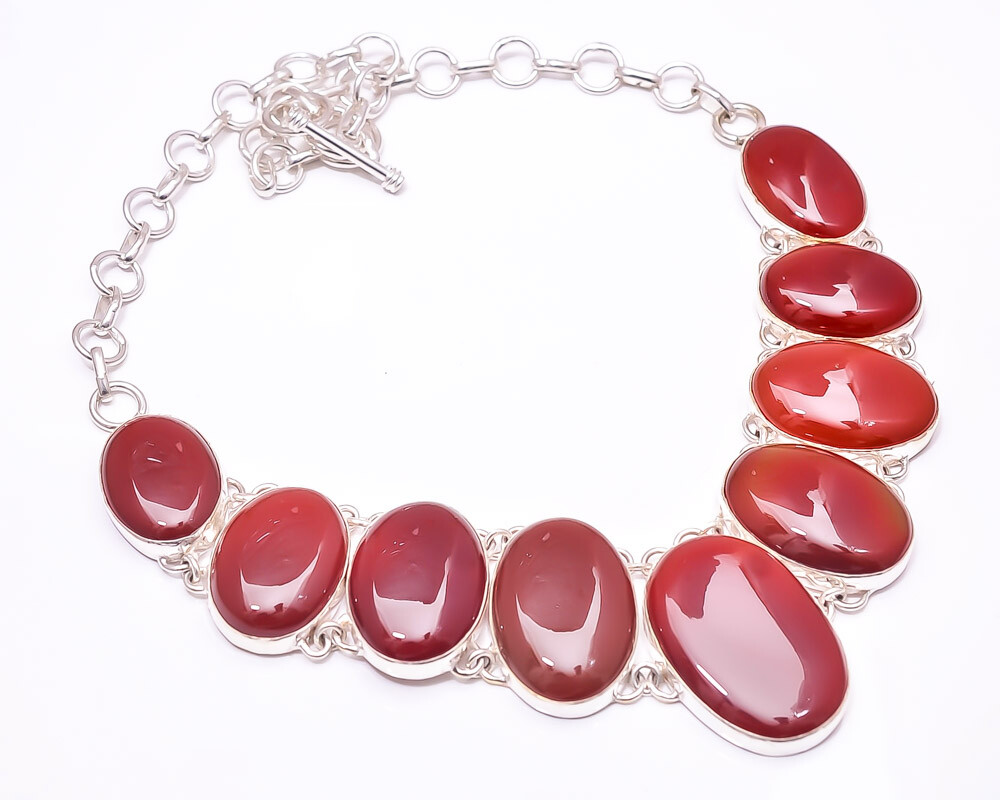 Red Onyx Gemstone from Brazil in 925 Sterling Silver Bali Style Necklace Adjustable Length 16-17.99 Inches Model N16