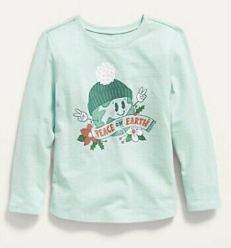 Old Navy Toddler Size 3T ~ Green Long Sleeve T-Shirt .. Peace On Earth NWT
