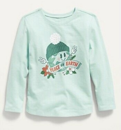 Old Navy Toddler Size 4T ~Long Sleeve T-Shirt .. Peace On Earth ~ NWT .. Green - Picture 1 of 1