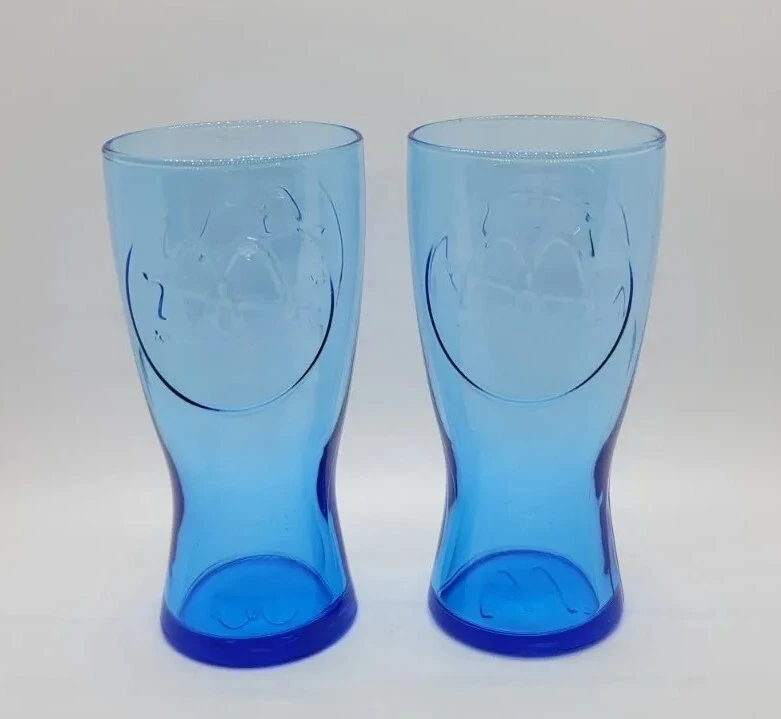 2pc VINTAGE 1961 MCDONALD'S GOLDEN ARCHES DRINK GLASSES CUP BLUE COLLECTOR