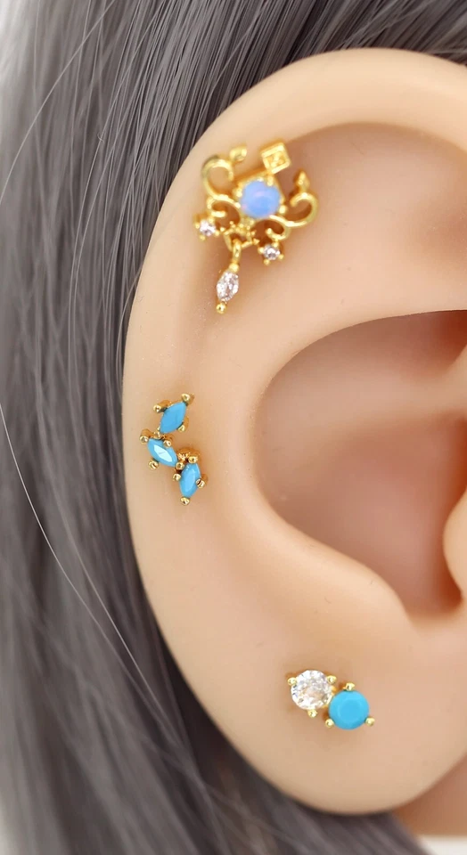 20g Turquoise CZ Ear Cartilage Helix Piercing Dangle Stud Bar Screw Ball Earring Foto 2 de 4
