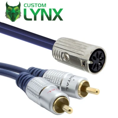 B&O Cable. 7 Pin Din Female Socket to 2 x RCA Phono Plugs. Quad Lead. Beogram