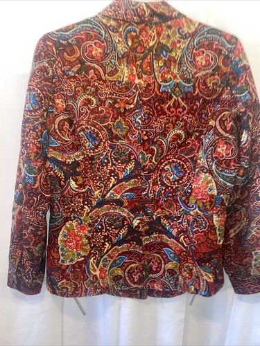 Coldwater Creek M Red Paisley Corduroy Lined Jacket Jean Jacket Style Size M - Picture 10 of 11