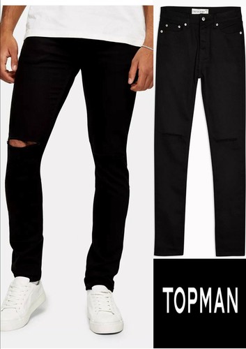 Topman Black Double Knee Rip Stretch 