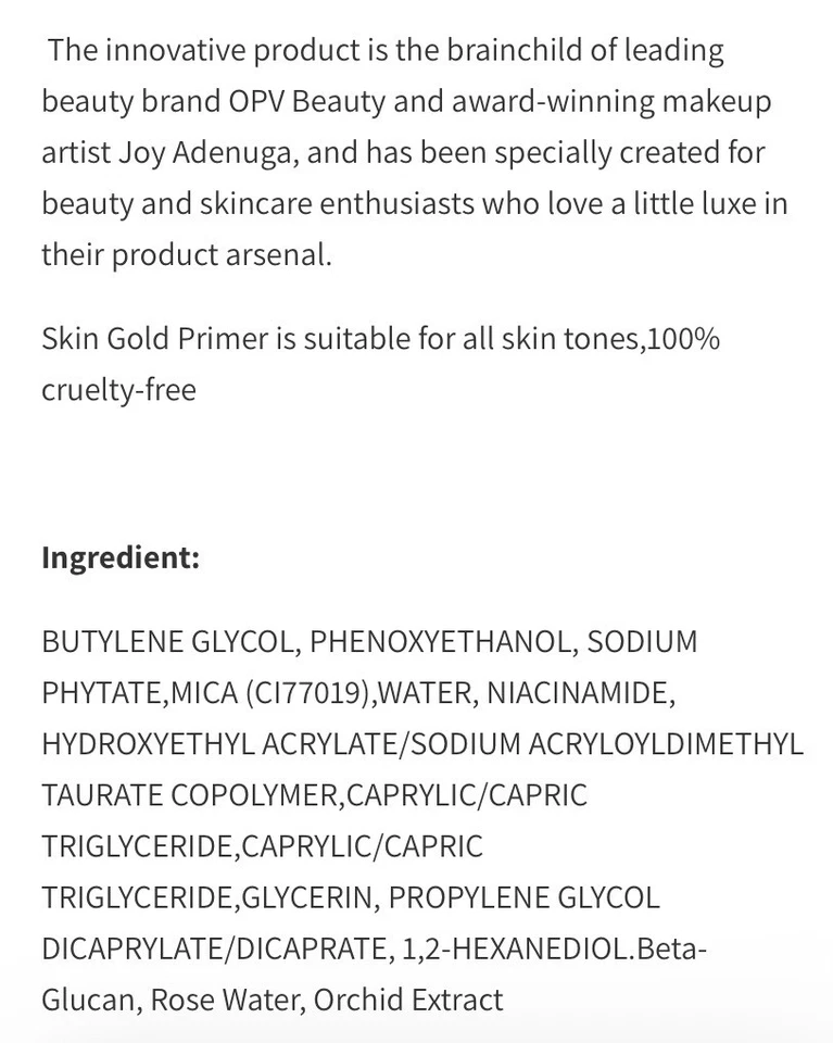 Imprimación OPV BEAUTY Joy Adenuga Skin Gold nueva en caja 30 ml/10 fl oz Foto 4 de 4