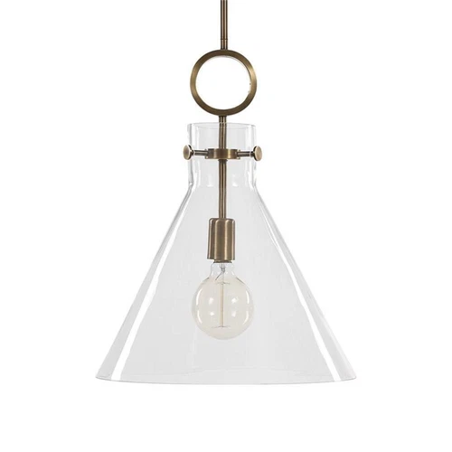 Uttermost Imbuto 1-Light Glass/Steel Metal Funnel Pendant in Aged Brass - Picture 4 of 8