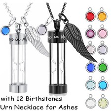 With 12 Birthstones Cremation Urn Necklace for Ashes Timeless Hourglass Pendant
