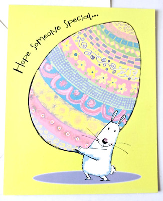 Vintage Greeting Card Easter Hallmark Warm Wishes White Bunny with Huge Egg