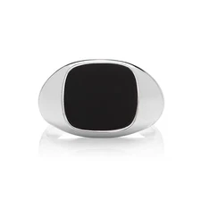 Men's Onyx Cushion Signet Ring Gents Solid Sterling Silver Engagement size R-Z