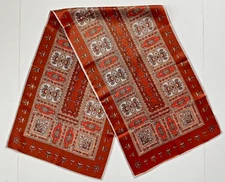 Scarf Orange Red Oblong 13" x 44" Silky Arabesque Design Unbranded