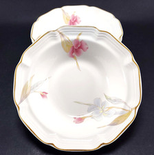 Sunnycraft Melody Soup Cereal Bowls Pastel Pink Blue Irises 7 1/8" Set of 3