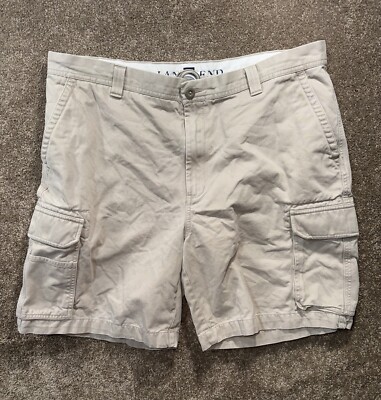 Lands End Flat Front Cargo Shorts Mens Size 40 Brown Khaki Cotton Flap  Pockets