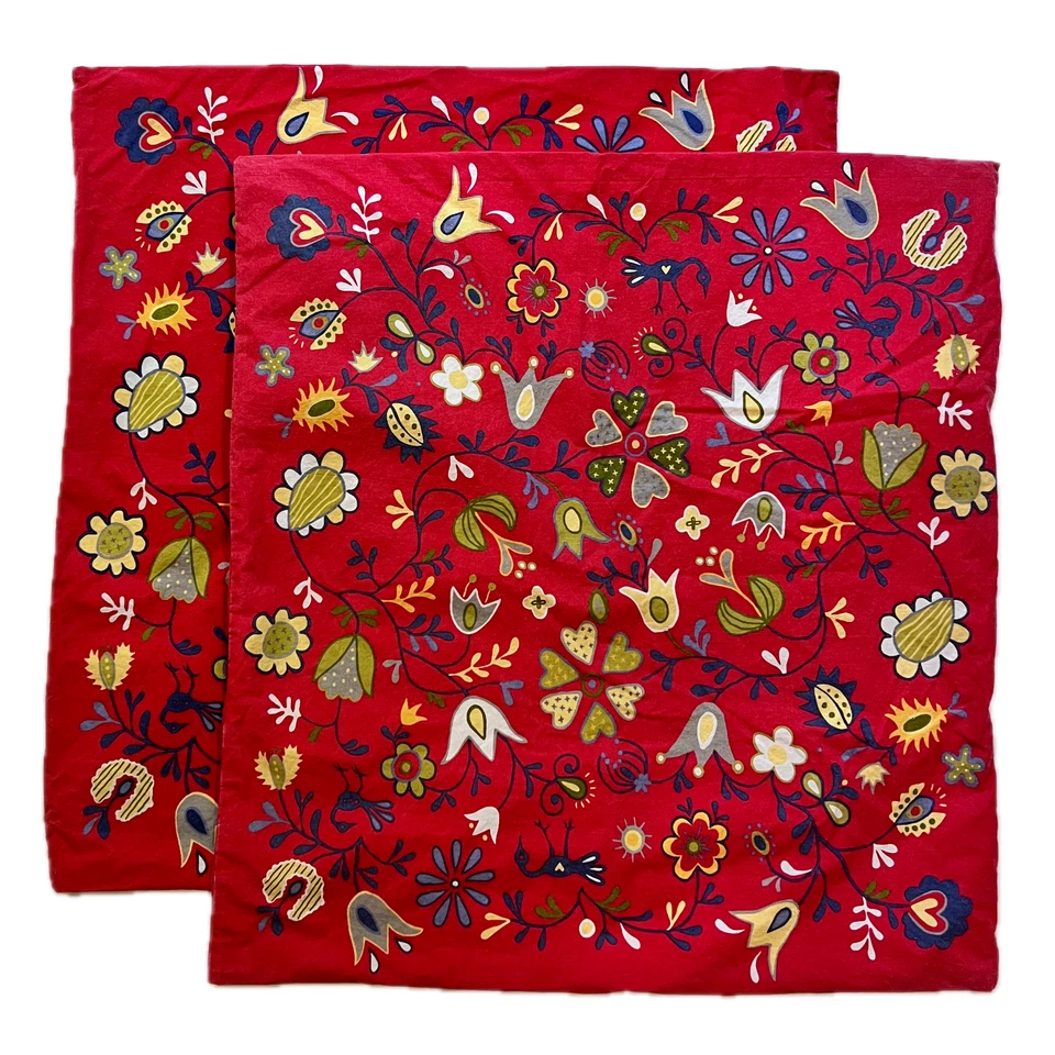 Funda de Almohada IKEA Ellen Blomma 25x25 Rojo Floral Arte Popular Pájaros (Cantidad 4 Disponibles) Foto 3 de 4