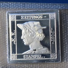 1856 Austria , Zeitungs Stampel, Red Mercury, The Franklin Mint Silver Stamp Bar