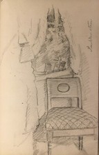 Disegno Di Matita Interiore Sedia Biedermeier Schizzo Studio 19° Secolo