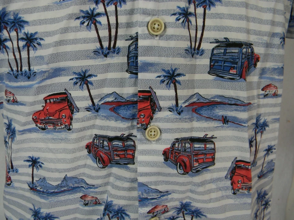 Alex Cannon Shirt Mens Medium White Blue Hawaiian Tiki Lounge Woody Surfing - Image 4 of 4