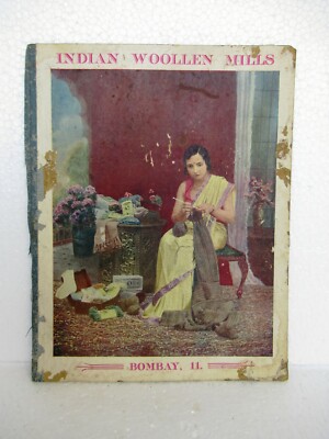 Vintage Werbeschild Indische Wollfabriken Bombay Frau Strickt Pullover Karte