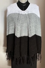 $140 Bcbg MaxSport PONCHO Shawl Long Sweater Wrap Coat Cape Textured BLACK S/M