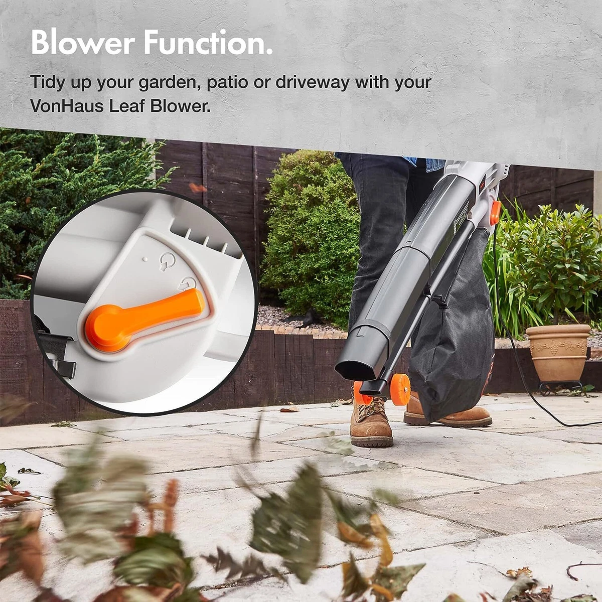 VonHaus Leaf Blower and Vacuum 3000W Garden Vacuum for Clearing