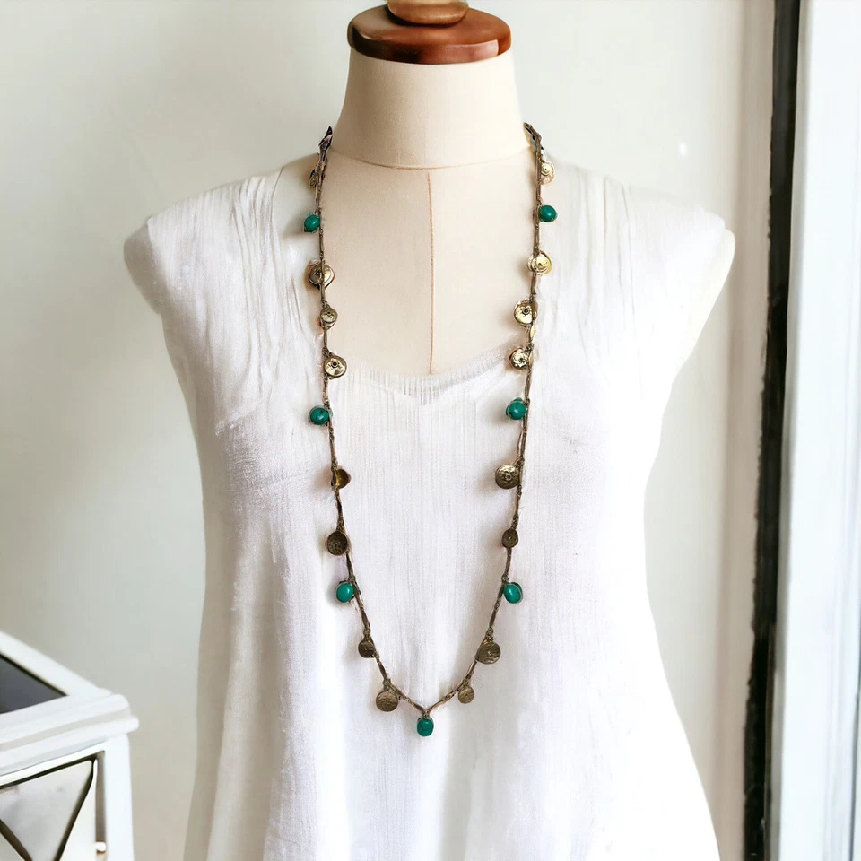 "Collar Ralph Lauren imitación azul verde turquesa estación medallones tono dorado 36""" Foto 2 de 4