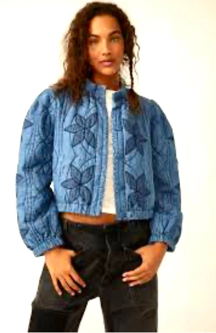 Veste Bomber Free People Femme - Petit (S) - Bleu Indigo - Avec Poches