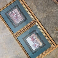 RB Davis Print Pair English Hunt Scene Crown Arts Framed 15x17 Equestrian Hound