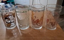 4 verres SM vintage Wiley Coyote, corne de brume, sabrina, silex 
