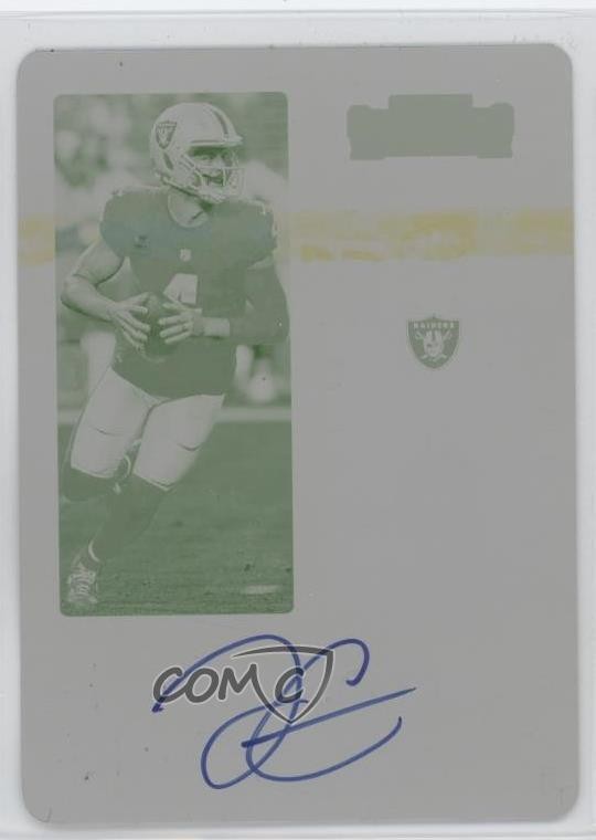 2022 Panini Contenders Veteran Ticket Printing Plate Yellow 1/1 Derek Carr Auto view 1