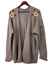 Pink Clover Womens Open Front Mauve Embroidered Floral Cardigan Size L 1251H4