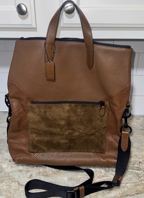 Coach Manhattan Foldover Tote Bag Brown Calf Leather  72013  Preowned