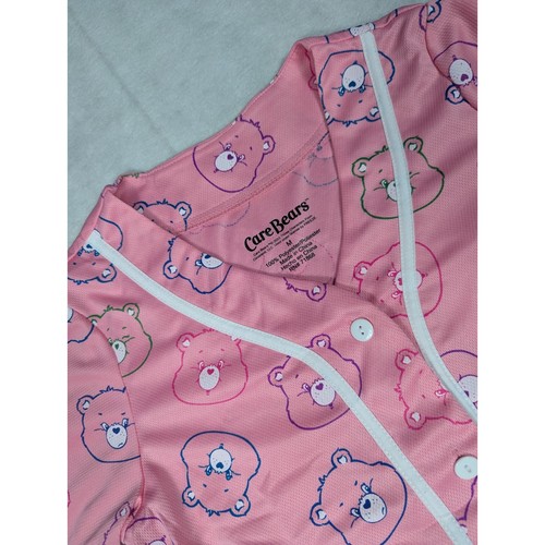 Care Bears Pink Baseball Jersey Mesh Button Front Womens Medium All Over Print
