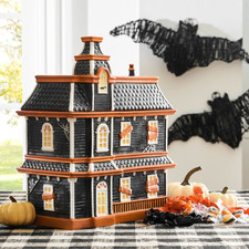 Pottery Barn Haunted House Lidded Stoneware Candy Bowl