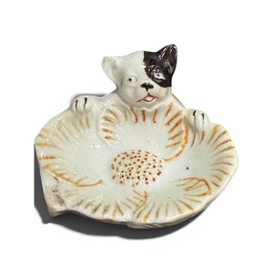 Vintage 1950s Boston Terrier Trinket Dish | Ceramic Dog Figurine Ring Bowl