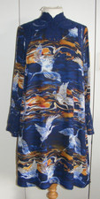 Biba Blue Crane Bird Vintage Battenburg Lace Statement Dress 10 UK Tea Party