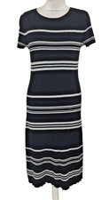 Cynthia Rowley Women's Knit Dress Size M Black Striped Short Sleeves Used
