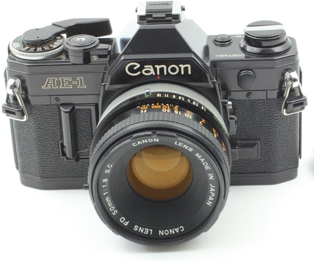 Canon AE-1 Black 35mm SLR Film Camera w/ Canon 50mm f/1.8 FD Lens
