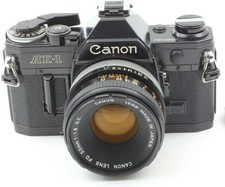 Canon AE-1 Black 35mm SLR Film Camera w/ Canon 50mm f/1.8 FD Lens -WORKING GREAT
