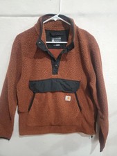 Carhartt Relaxed Fit Fleece Pullover Clay Brown Mens S 104991 Sherpa Snap-Neck